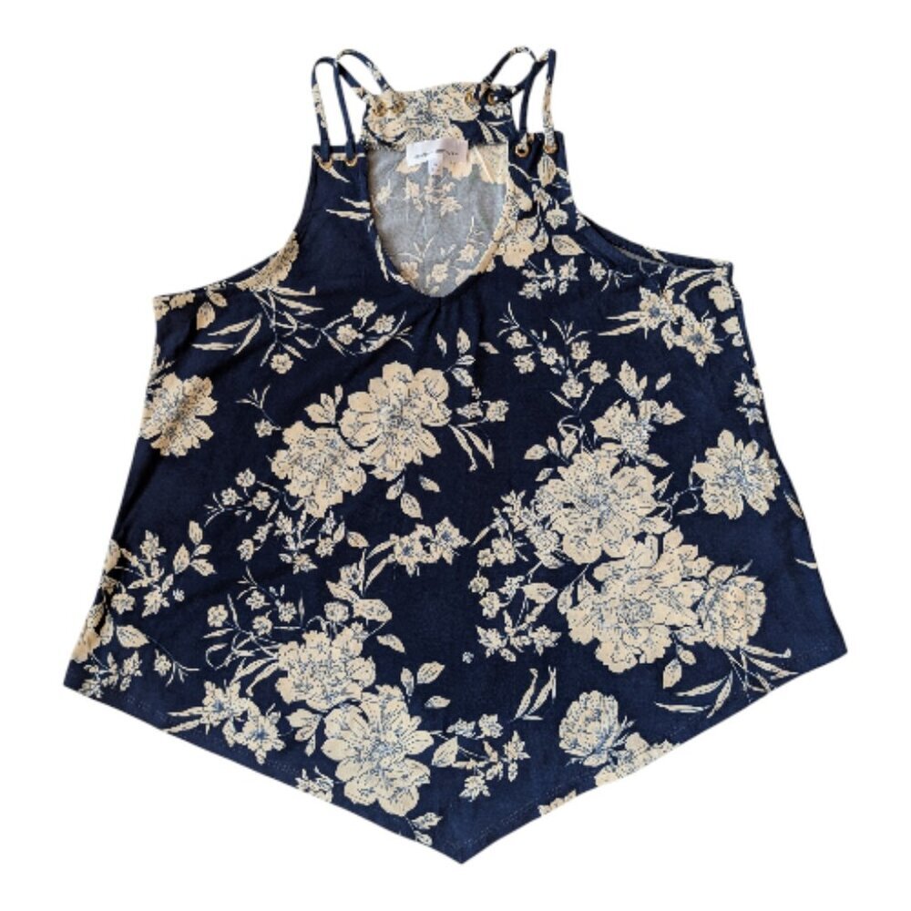 Modern Attraction Navy Floral Tank Top V-Neck Strappy Back Size M - Picture 3 of 6